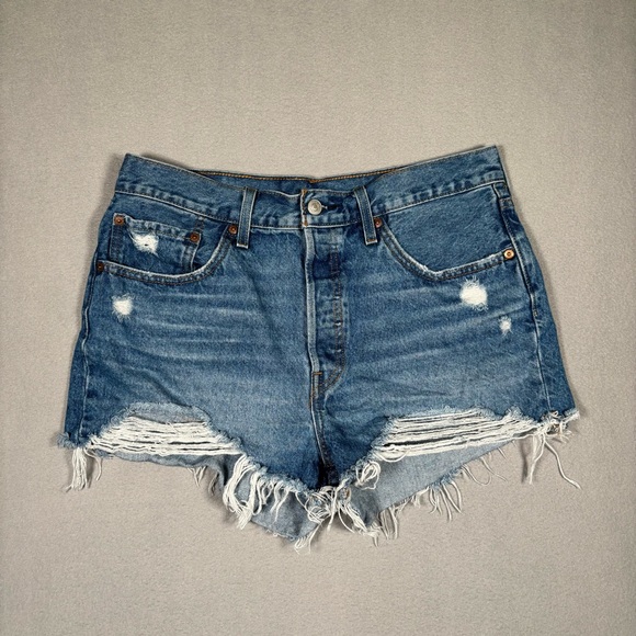 Levi's Pants - Levi's 501 Button Fly Cut Off Denim Jean Shorts Women’s Size 31 Blue Distressed